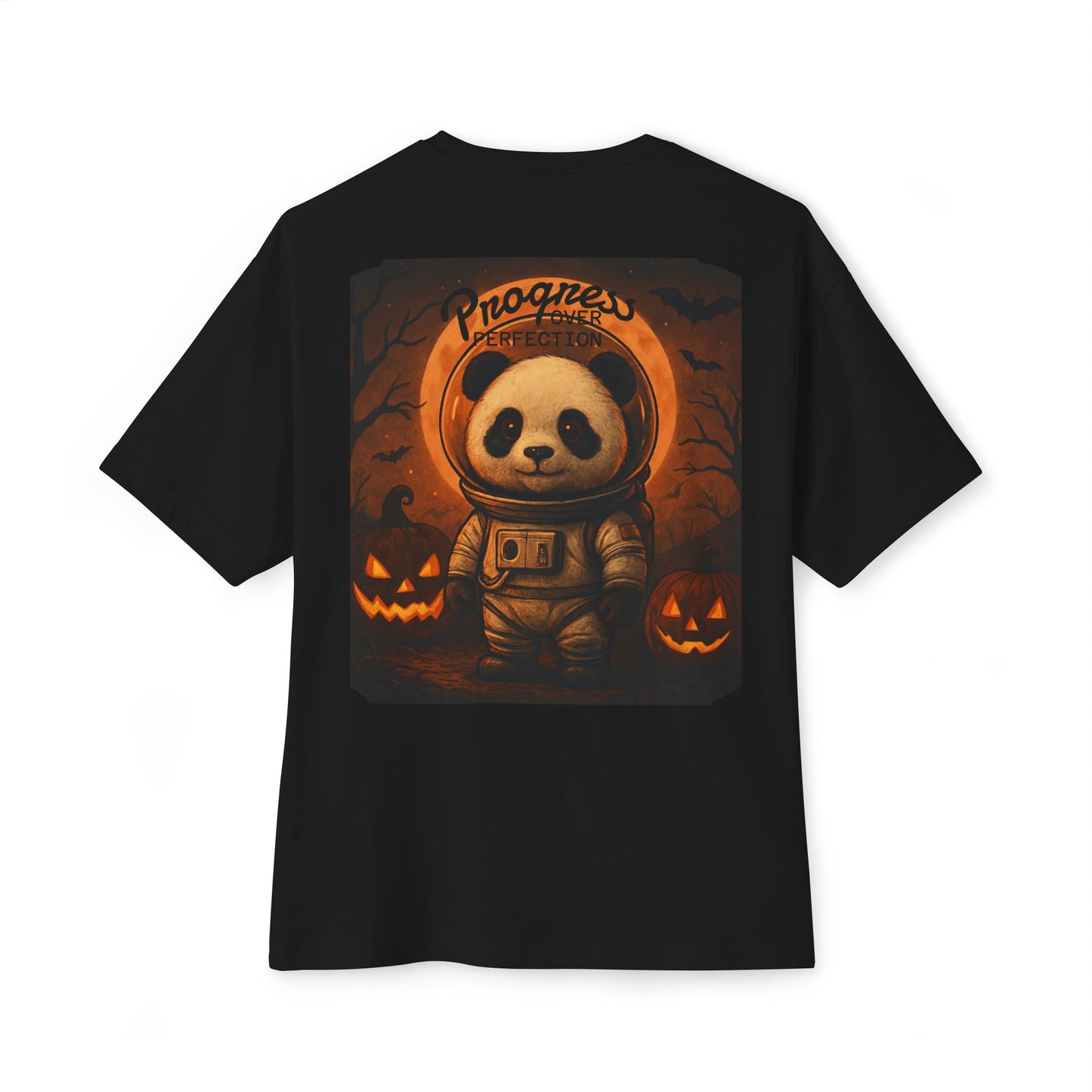Unisex Oversized Boxy Tee with Halloween Panda Design | Cozy Casual Wear for Fall, Halloween, Gifts, Street Style, Comfort Fashion